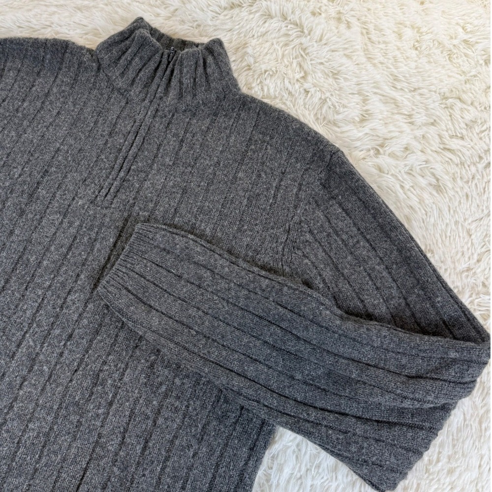 Timberland Men's Large Gray Ribbed Lambswool Blend 1/4 Zip Mock Neck‎ Sweater